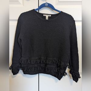 Cotton by Autumn Cashmere Cropped Fringe Open Back Knit Navy Blue Sweater, L